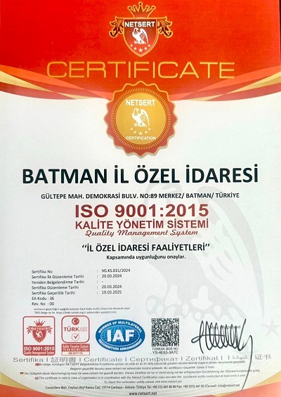 BATMAN İL ÖZEL İDARESİ ISO 9001:2015 BELGESİ ALDI